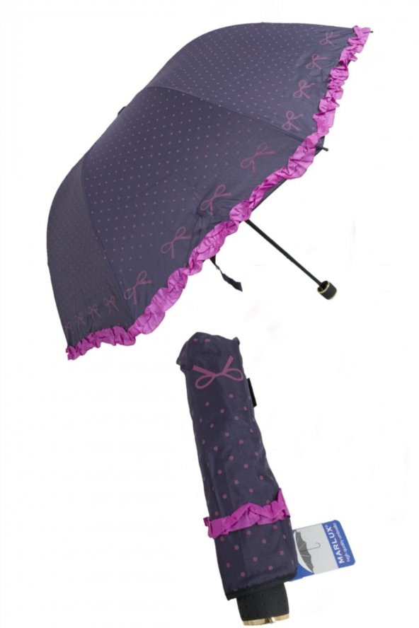 Marlux Rüzgara Dayaıklı Kurdele ve Fırfır Detaylı Mürdüm Kadın Şemsiyesi