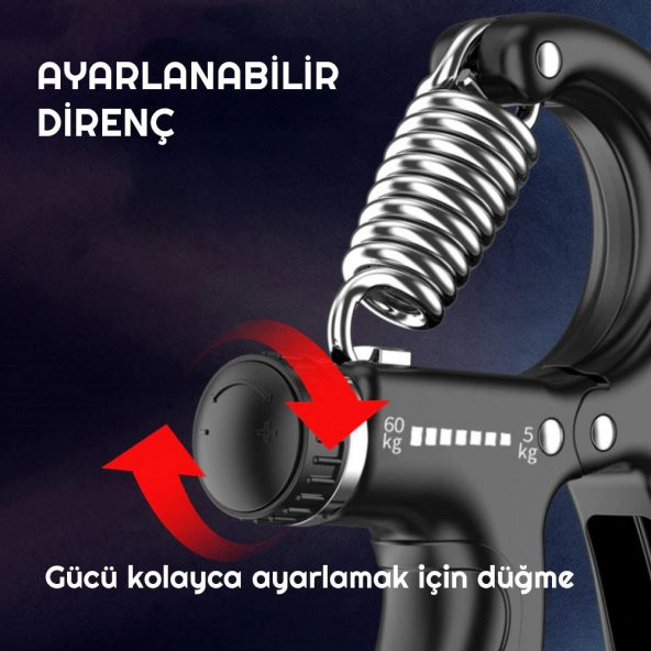 Sertlik Ayarlanabilir 5-60kg Direnç Sayaçlı El Egzersiz Yayı Kırmızı - 3