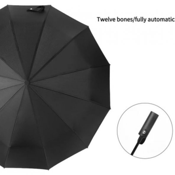 10 Tel Tam Otomatik Lüx Siyah Şemsiye - 5