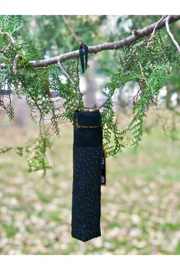 Marlux Rüzgara DayanıklıKar Tanesi Desenli Puantiye Detaylı Siyah Kadın Şemsiye - 6