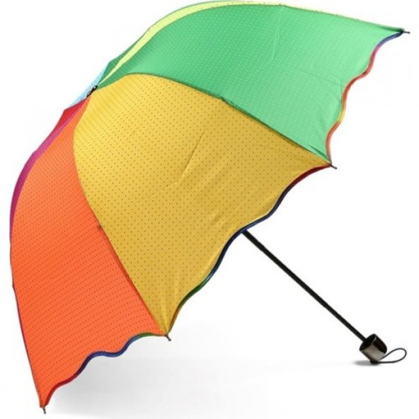 Marlux Rüzgara Dayanıkl Gök Kuşagı Desenli Bayan Şemsiye Katlamalı Rüzgar Korumalı