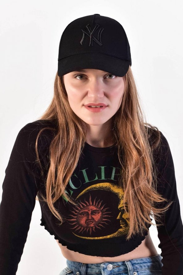 SUVE NY NAKIŞLI KADIN KEP SİYAH