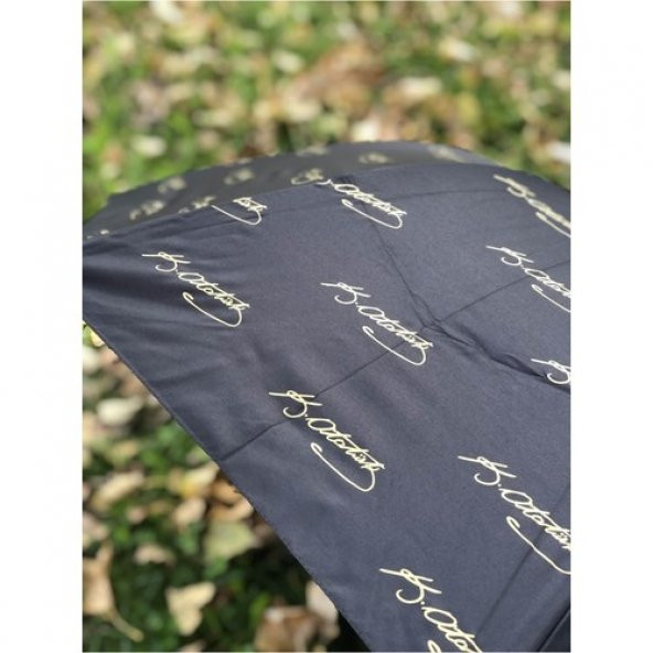 Rüzgarda Kırılmayan Mustafa Kemal Atatürk Imzalı Siyah Kadın Şemsiye - 3