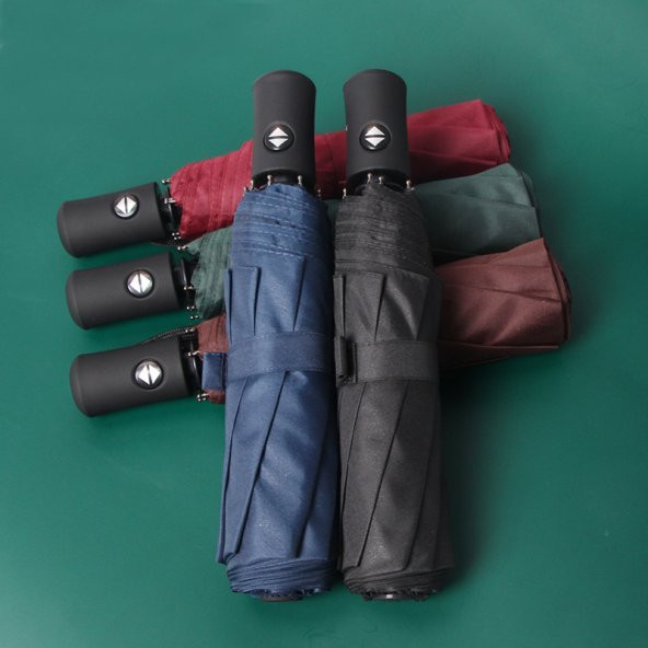 Bordo Tam Otomatik Rüzgara Dayanıklı Erkek Şemsiyesi - 7