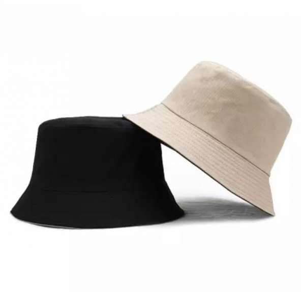 Düz Siyah Kova Şapka Balıkçı Şapka Bucket Hat - 12