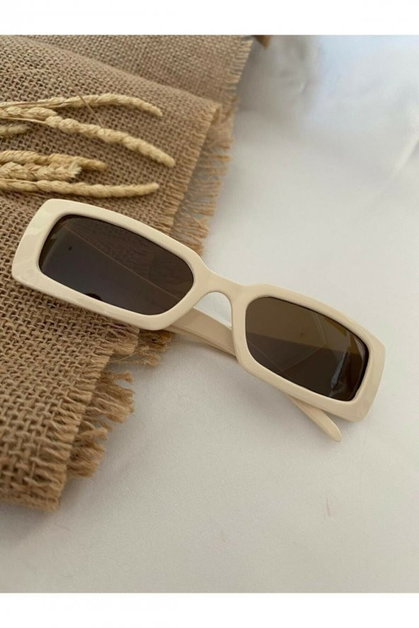 Vintage Model Baklava Desen Detaylı Krem Unisex Güneş Gözlüğü - 2