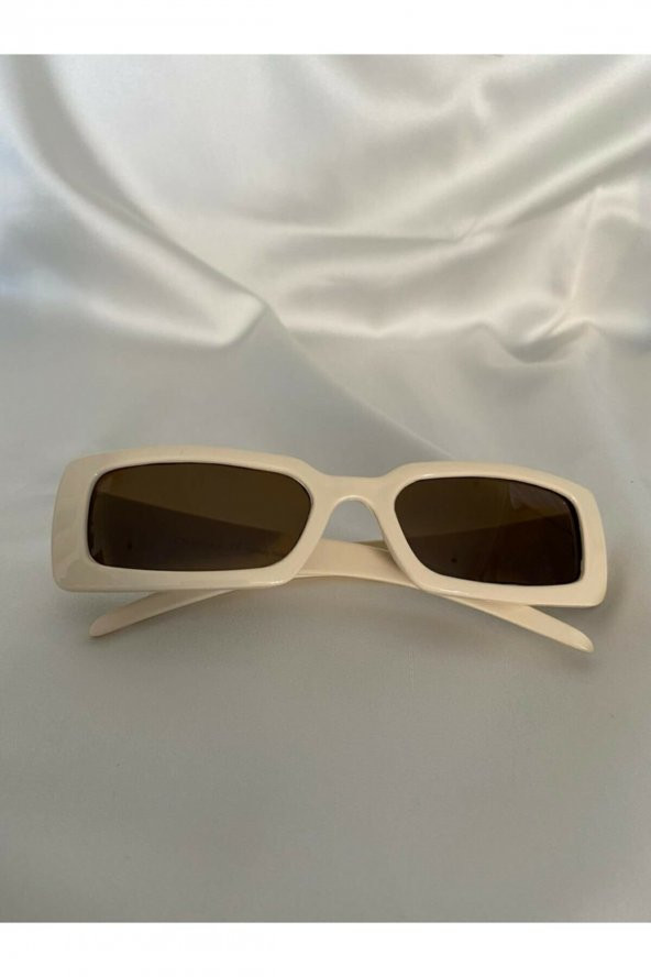 Vintage Model Baklava Desen Detaylı Krem Unisex Güneş Gözlüğü - 3