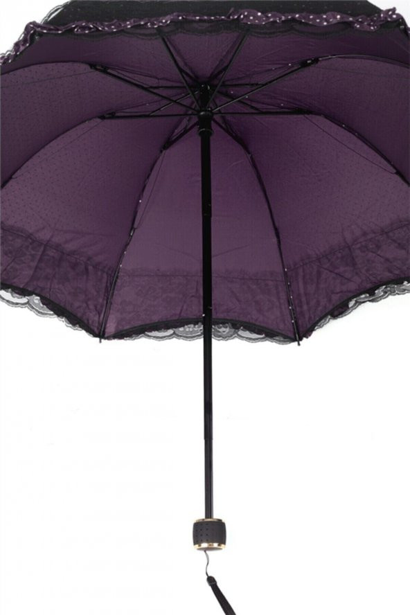 Lüx Kırılmaz Özel Iskelet Fırfırlı Puantiyeli Şemsiye