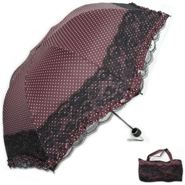 Lüx Kırılmaz Özel Iskelet Fırfırlı Puantiyeli Şemsiye - 8