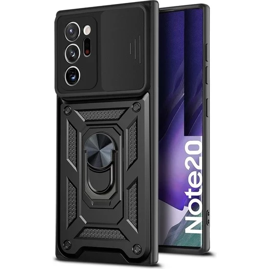 Gpack Samsung Galaxy Note 20 Ultra Kılıf Sert Silikon Tank Aramid Sürgülü Vega Yüzüklü