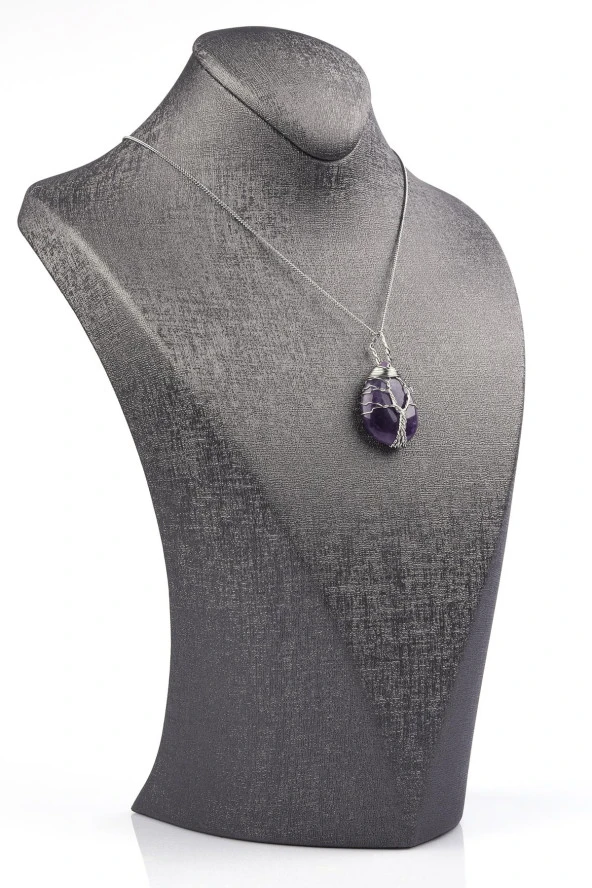 Ametist Doğal Taş Tel Sarmalı Kolye - Resim 2