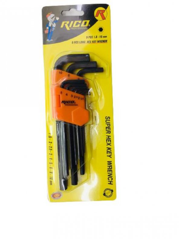 Rico RC0215 Vakumlu Düz Uzun Alyan Anahtar Seti 9 Pcs 1.5-10mm - 3