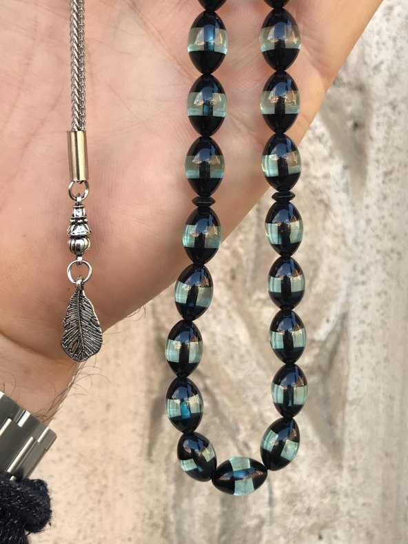 Sürmeli Model Siyah Tonda Toz Kehribar Tesbih - Resim 2