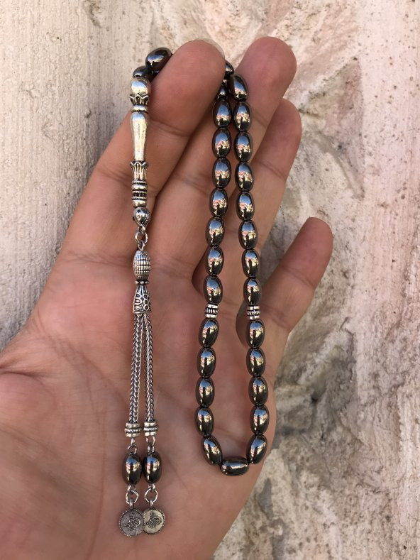 Hematit Taşlı Beyzi Kesim Doğal Tesbih - 2