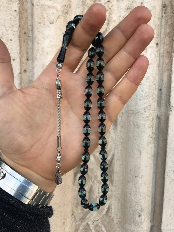 Sürmeli Model Siyah Tonda Toz Kehribar Tesbih - Resim 3