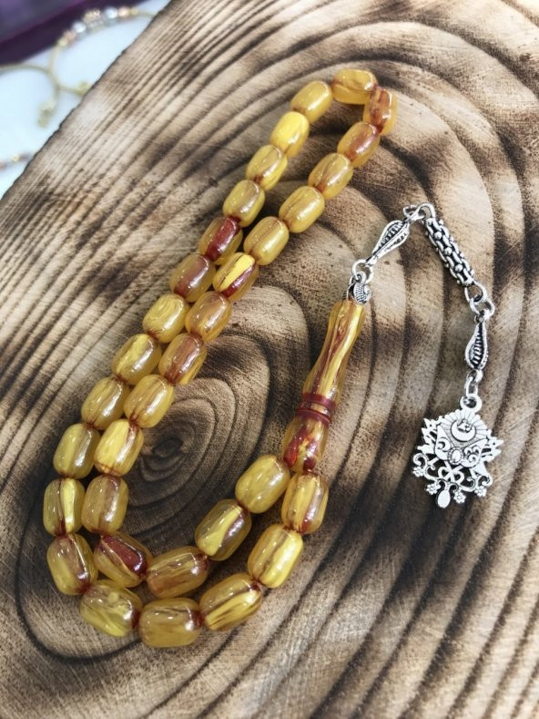 Hareli Sarı Renk İran Bağası Toz Kehribar Tesbih - 2