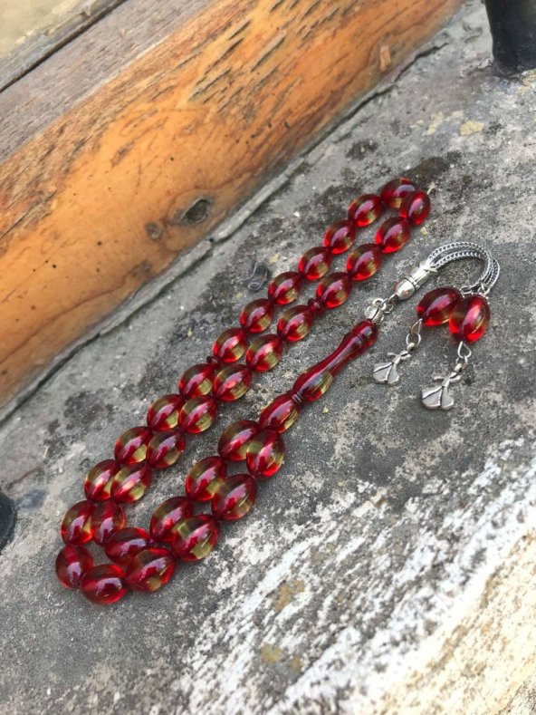 Kırmızı Sürmeli Model Toz Kehribar Tesbih