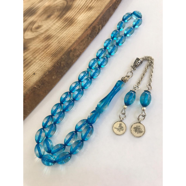 Sürmeli Buz Mavisi Toz Kehribar Tesbih - 2