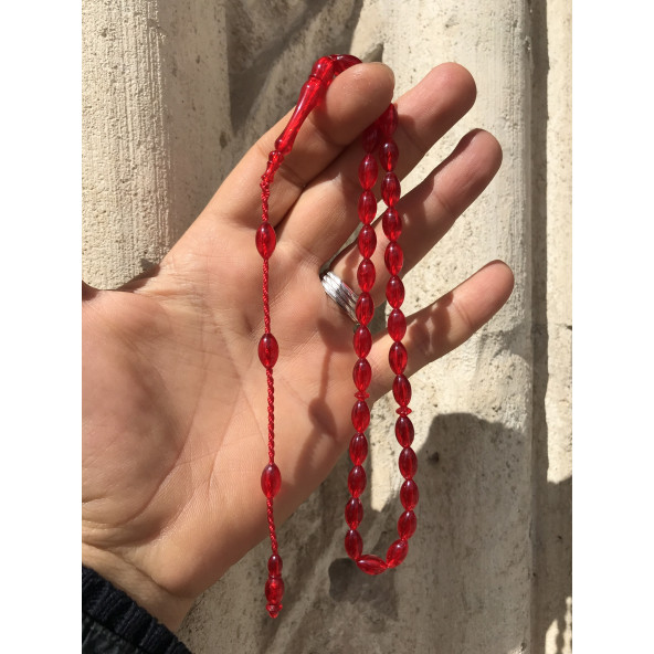 Kırmızı Tonda Kesme Model Toz Kehribar Tesbih - 2