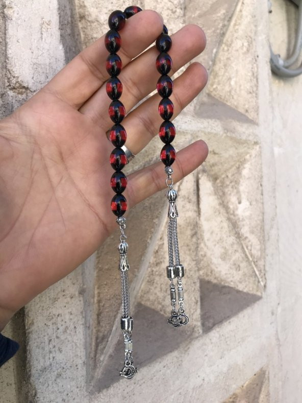 Kırmızı Sürmeli Model Toz Kehribar Zaza Tesbih ürün görseli 1