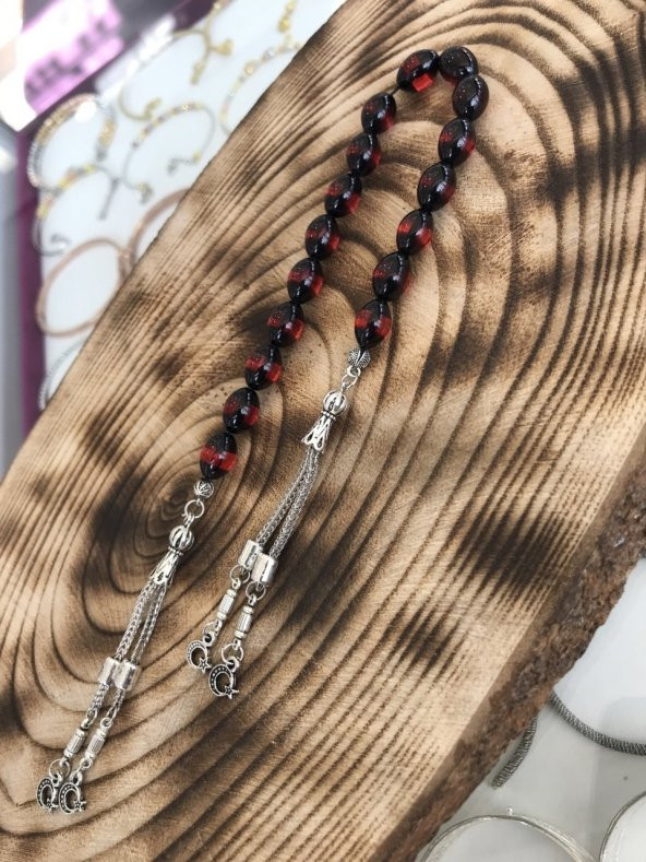 Kırmızı Sürmeli Model Toz Kehribar Zaza Tesbih - Resim 2