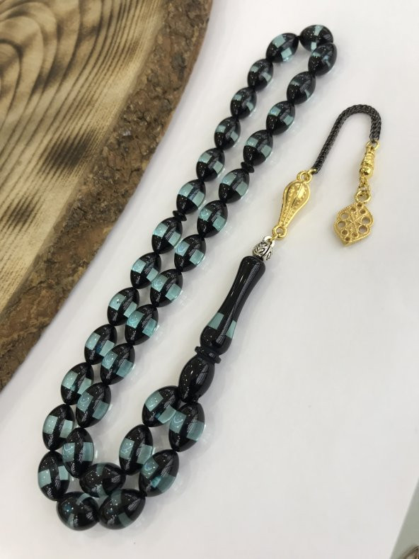 Sürmeli Model Su Yeşili Tonunda Toz Kehribar Tesbih - 2