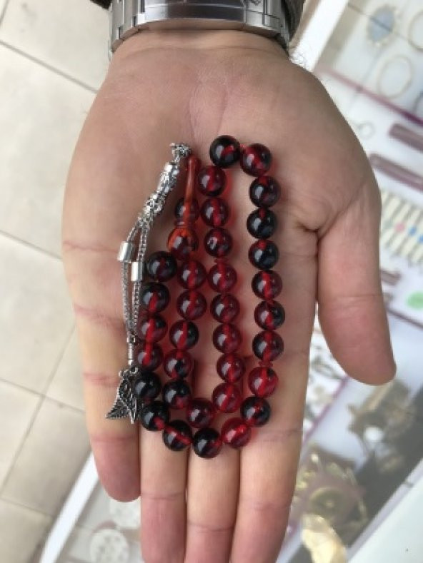 Küre Model Yoğun Hareli Ateş Kehribar Benzetmesi Beyrut Damlası Tesbih - 3