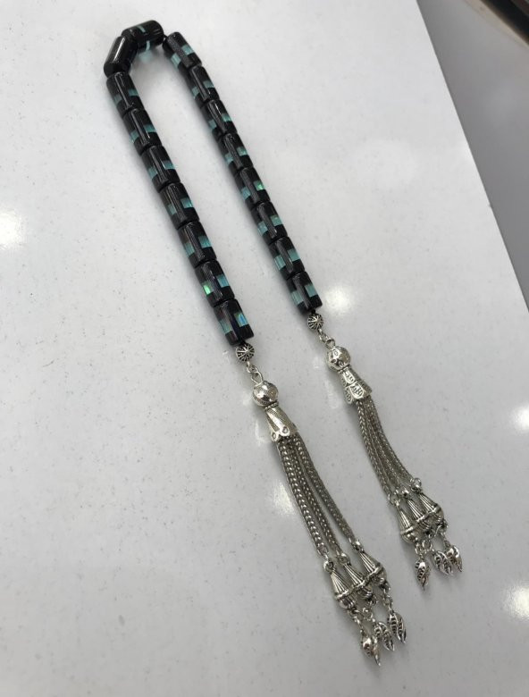 Sürmeli Model Su Yeşili-Siyah Tonda Toz Kehribar Zaza Tespih - 2