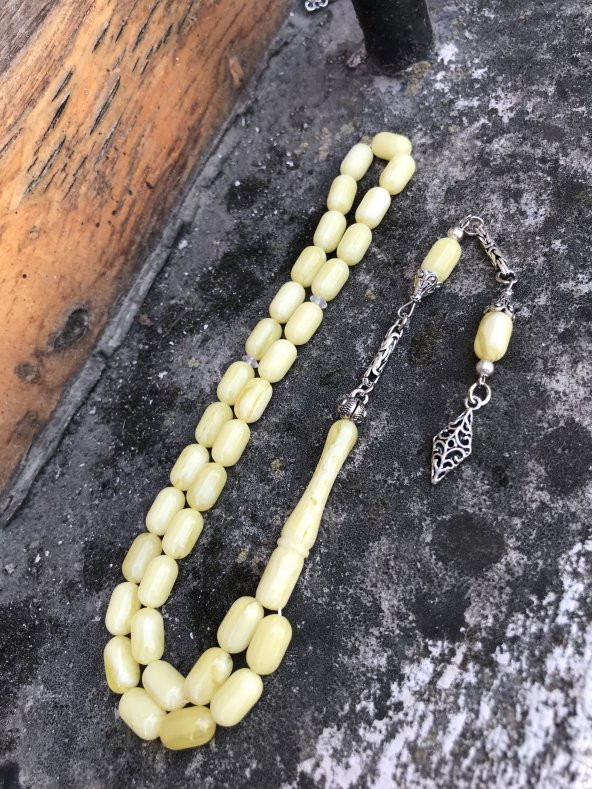 Yoğun Hareli Beyrut Damlası Kapsül Kesim Toz Kehribar Tesbih - 2