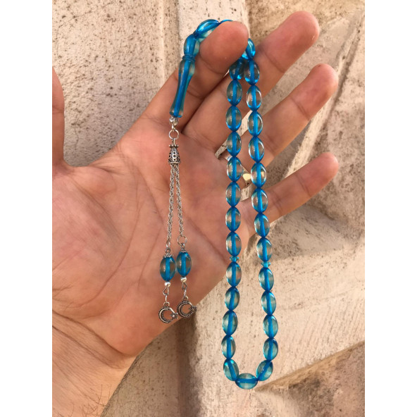 Mavi Yeşil Tonda Sürmeli Model Kehribar Tespih - 2