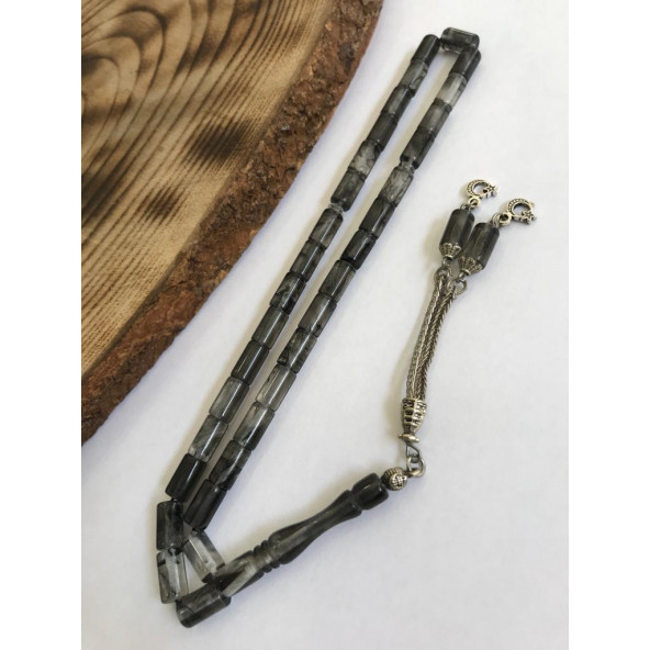 Siyah Beyaz Taraftar Toz Kehribar Tesbih - 2