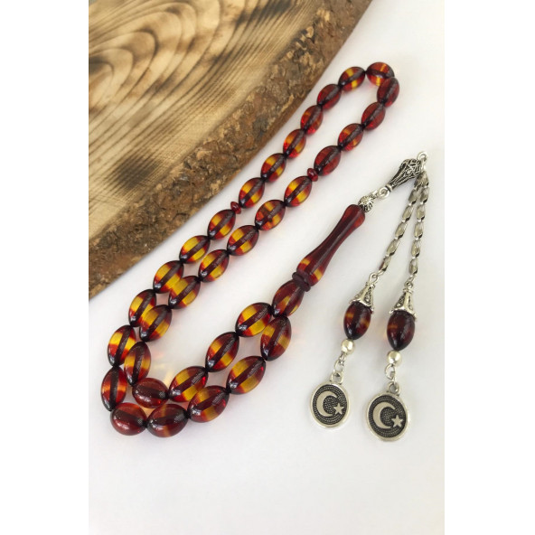 Sürmeli Model Şeffaf  Kırmızı Tonda Toz Kehribar Tesbih - 2