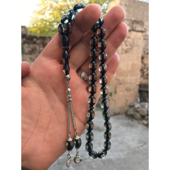 Sürmeli Model Mavi Tonda Toz Kehribar Tesbih