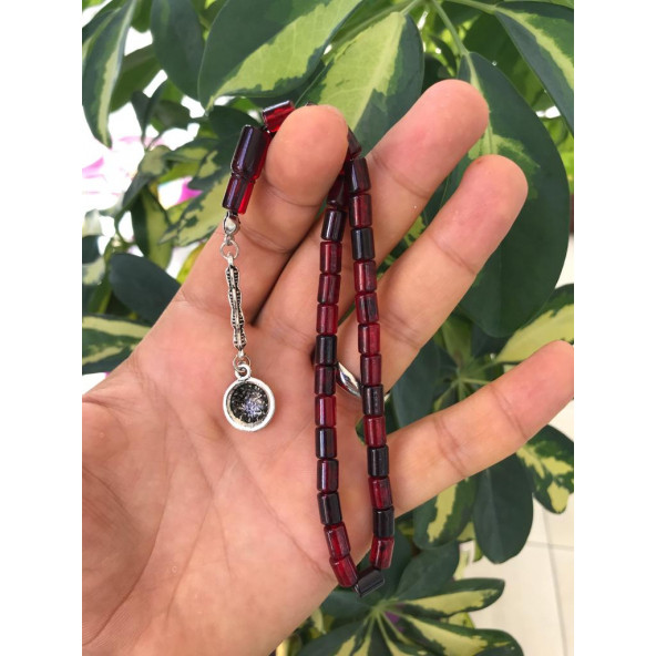 Sürmeli Model Kırmızı Tonda Kesme Toz Kehribar Tesbih - 2