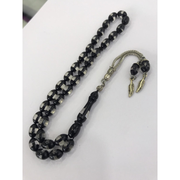 Hareli Siyah Tonda Toz Kehribar Tesbih