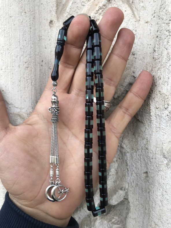 Sürmeli Su Yeşili Tonda Kesme Kapsül Model Toz Kehribar Tesbih