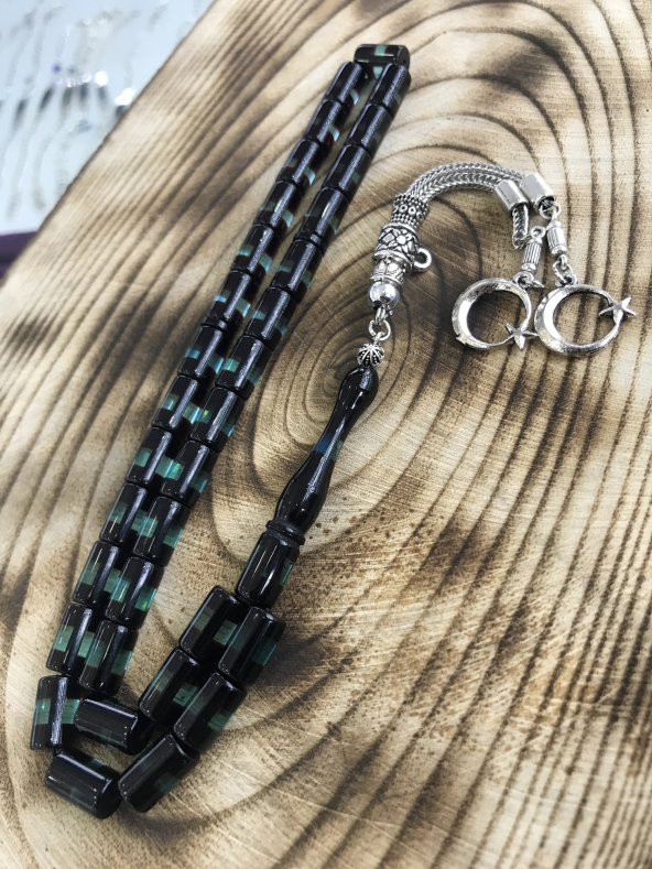 Sürmeli Su Yeşili Tonda Kesme Kapsül Model Toz Kehribar Tesbih - 2