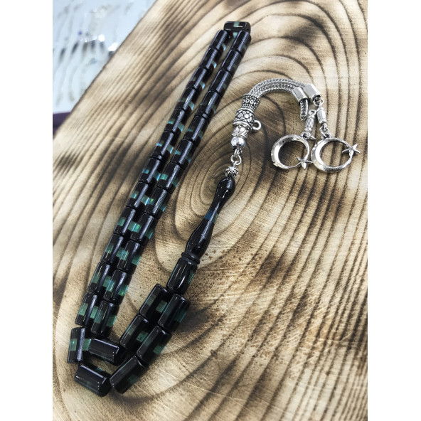 Sürmeli  Açık yeşil Tonda Kesme Toz Kehribar Tesbih