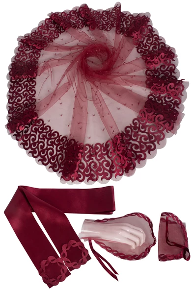 Kına Gecesi Sıla Laser Çiçekli İncili 3D Duvak Kemerli - Resim 2