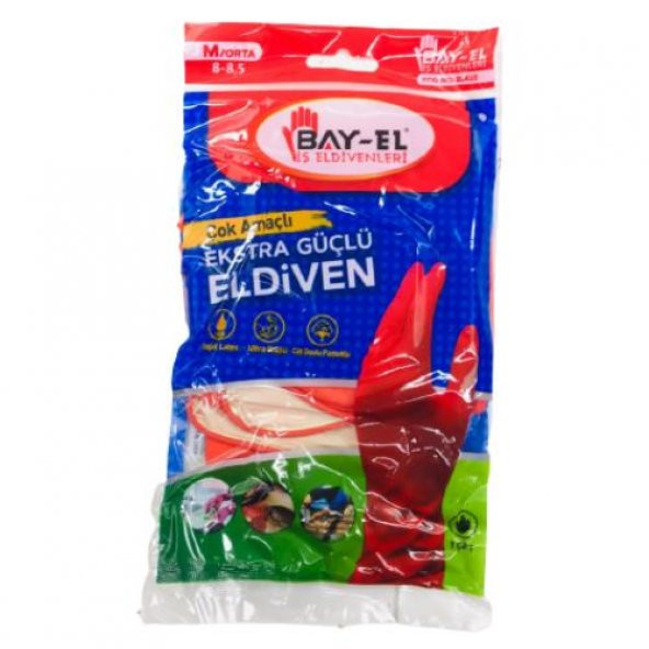Bay-El EL435 İş Bulaşık Temizlik Eldivenleri Latex M 8-8,5 30Çift - 2