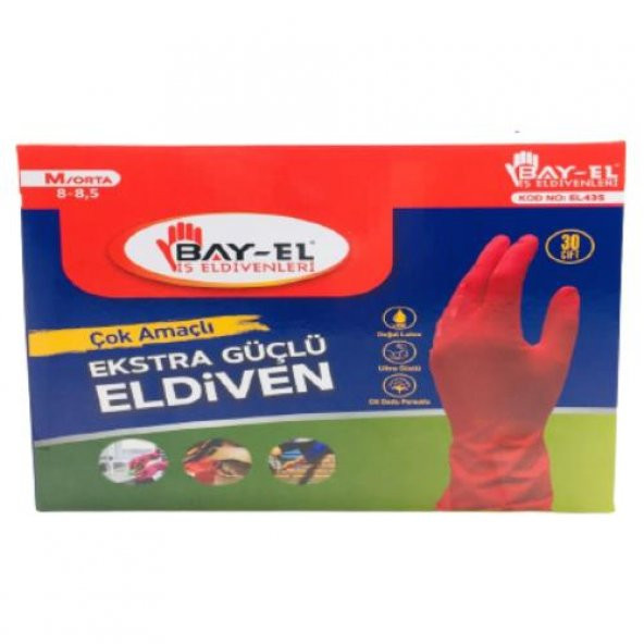 Bay-El EL435 İş Bulaşık Temizlik Eldivenleri Latex M 8-8,5 30Çift - 3