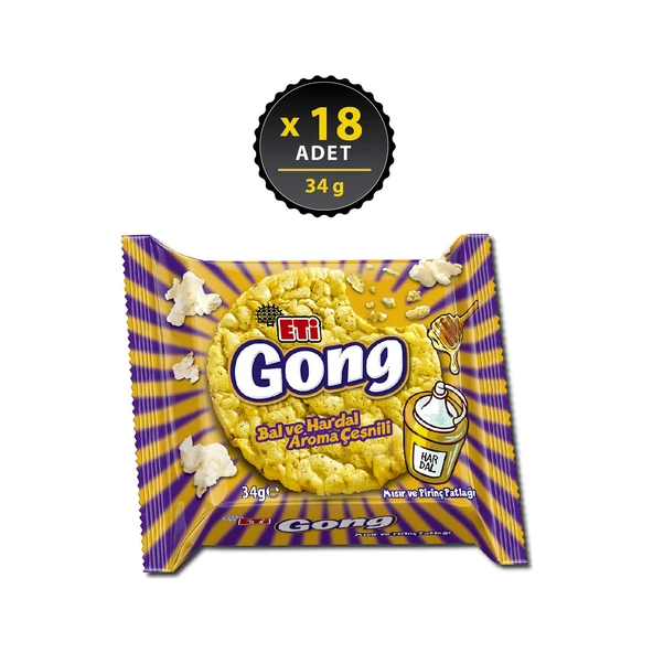 Eti Gong Bal Ve Hardal Aroma Çeşnili Pirinç ve Mısır Patlağı 34gr 18 Adet - 2