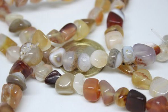 Akik Krem Kahve Alacalı 8-10mm Tımbıl Doğal Taşlar Dizi - 2