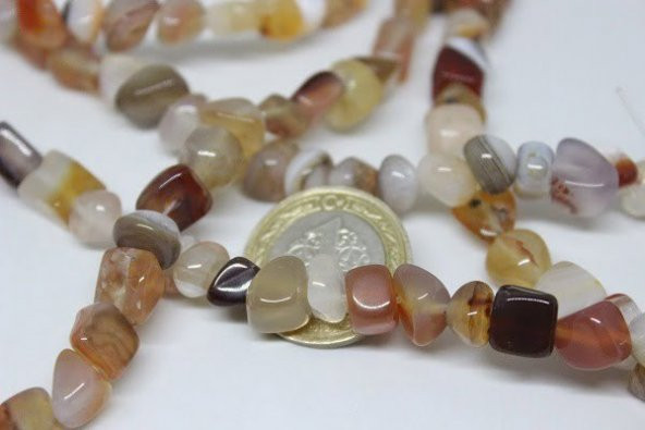 Akik Krem Kahve Alacalı 8-10mm Tımbıl Doğal Taşlar Dizi - 3