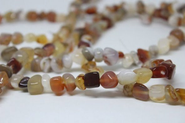 Akik Krem Kahve Alacalı 8-10mm Tımbıl Doğal Taşlar Dizi - 4