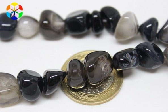 Akik Alacalı Siyah Tımbıl Taşlar Dizi - Resim 3
