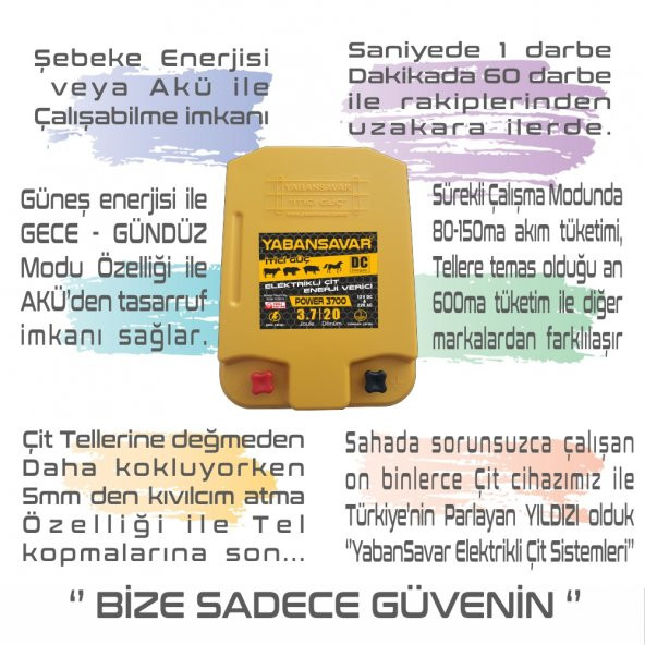 Elektrikli çit, Solar 42 Watt, YabanSavar Power 3700, Tarla, Bahçe - 2