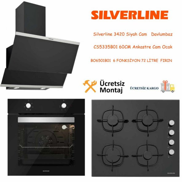 Silverline Siyah Cam Ankastre Set 3420 - CS5335B01 - BO6501B01 ürün görseli 1