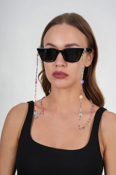 Fimo Çiçekli Kum Boncuk Gözlük Zinciri - Kolye - Bileklik - 7