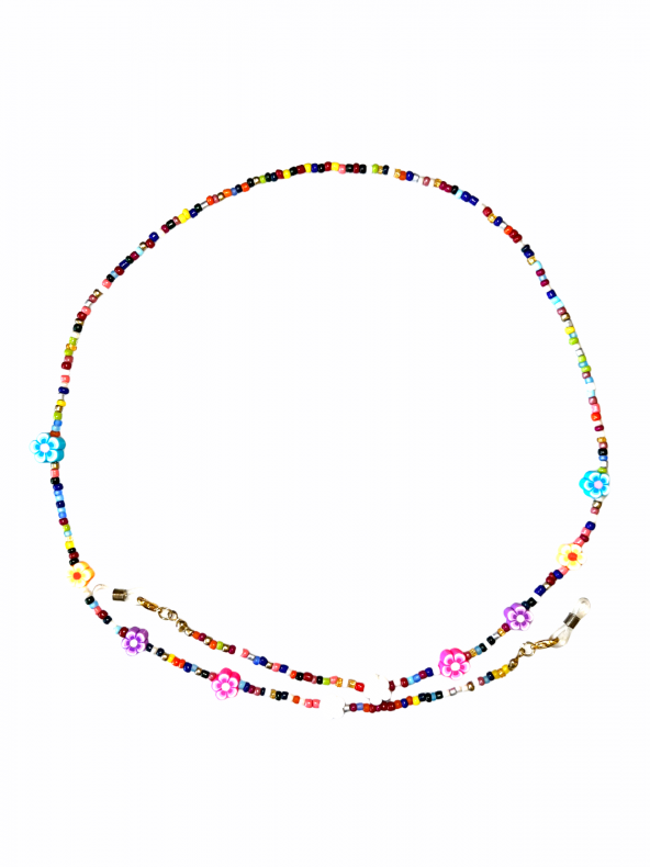 Fimo Çiçekli Kum Boncuk Gözlük Zinciri - Kolye - Bileklik - 6